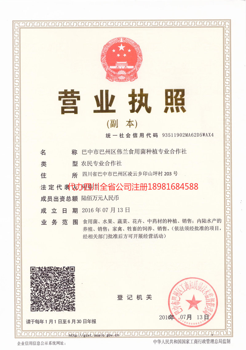 厦门厦门伟兰食用菌种植专业合作社